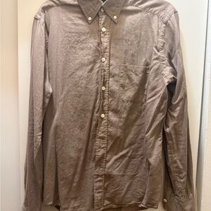 Eton Slim Fit Button Down Taupe Size M Soft Cotton Dress Shirt